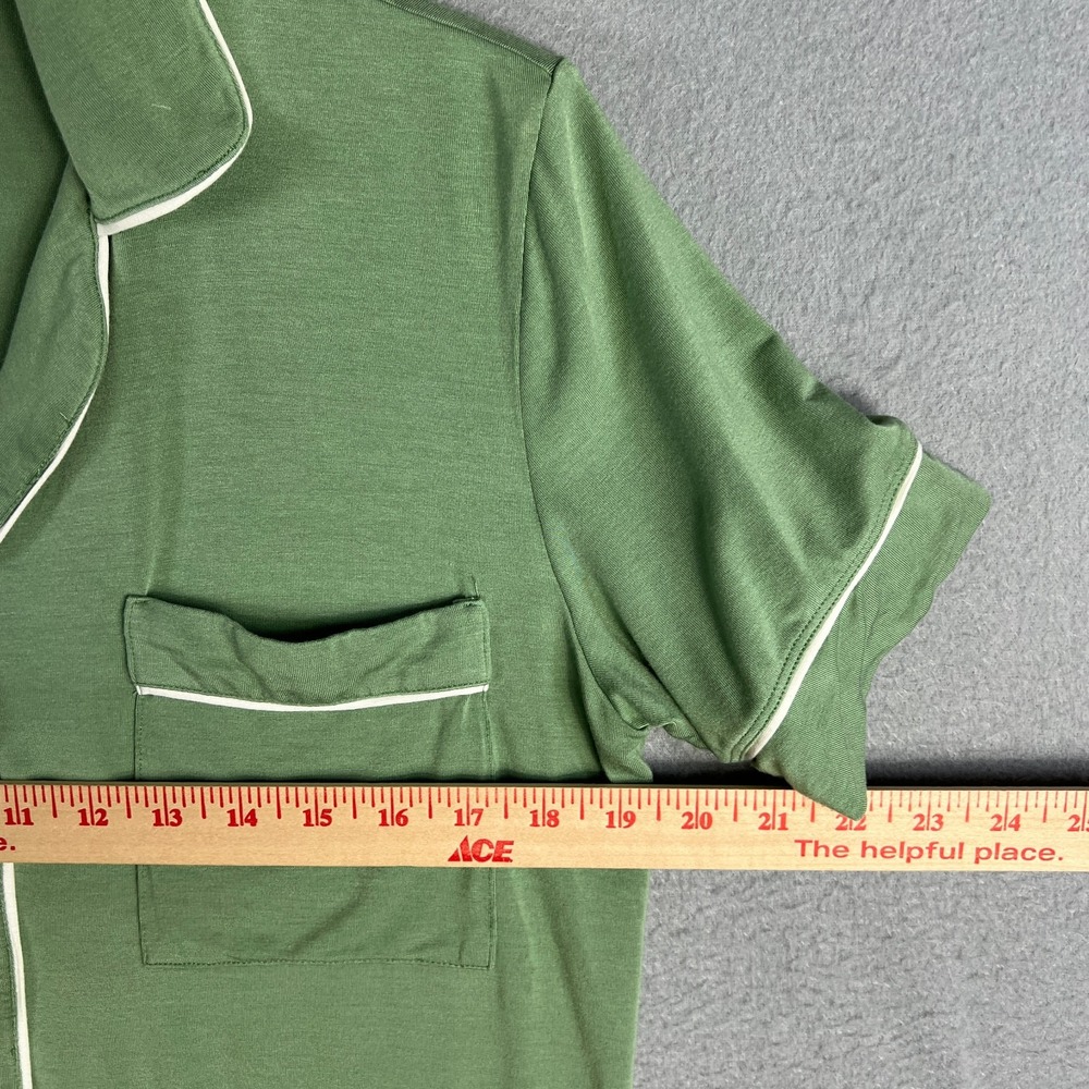 Eberjey Womens Small Green Short Sleeve Pajama Top Button Front Piped Trim PJs - Picture 8 of 8